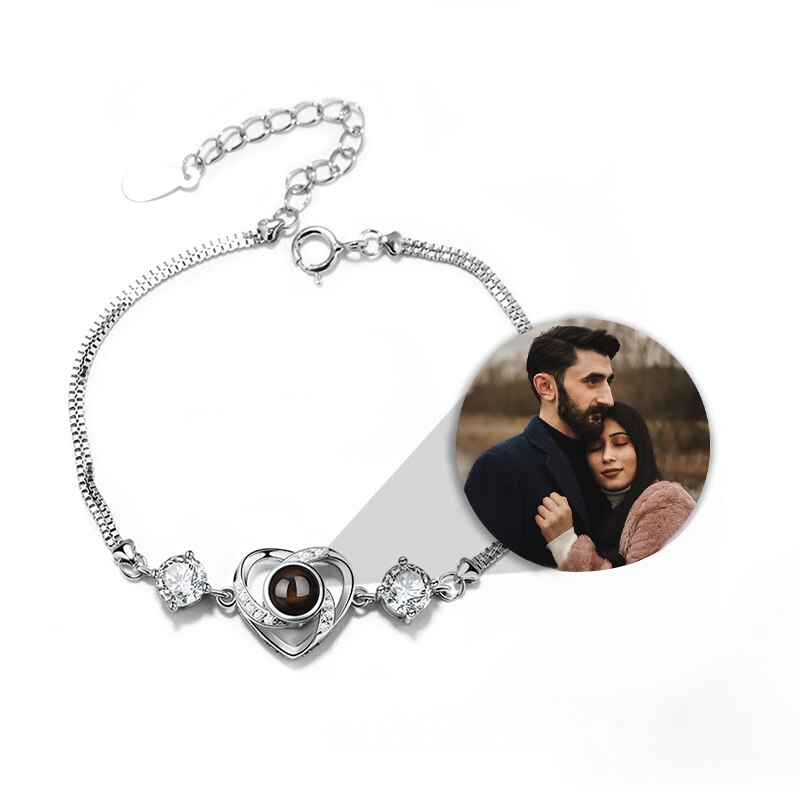 Verstellbares Silber Projektion Armband (Herzförmig) mit eigenem Foto im Kristall-Stein 3D-Armband