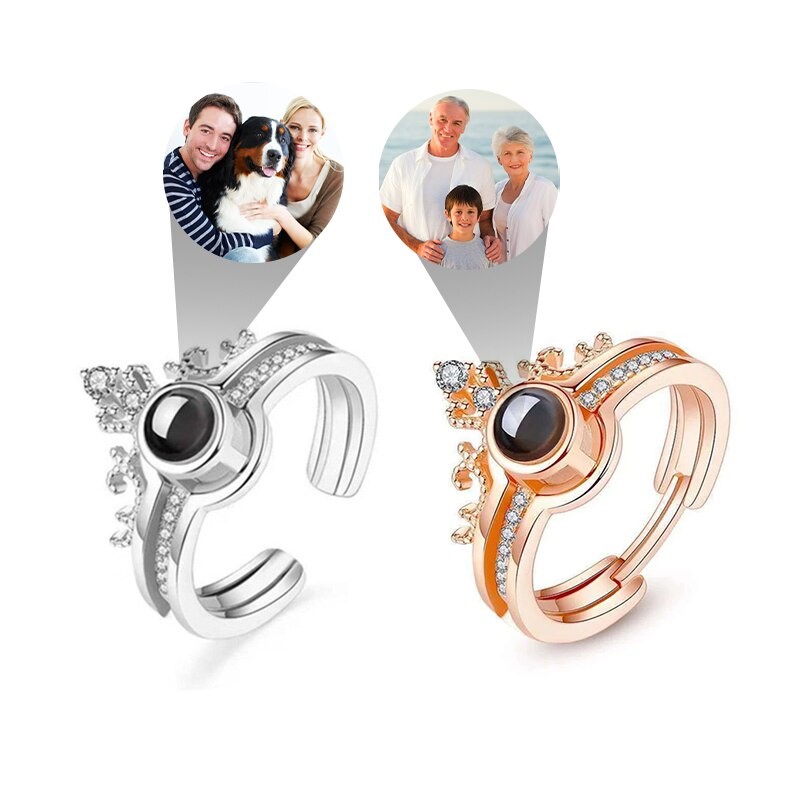 Projektions-Kristallring aus 925er Sterlingsilber – personalisierter Damenring