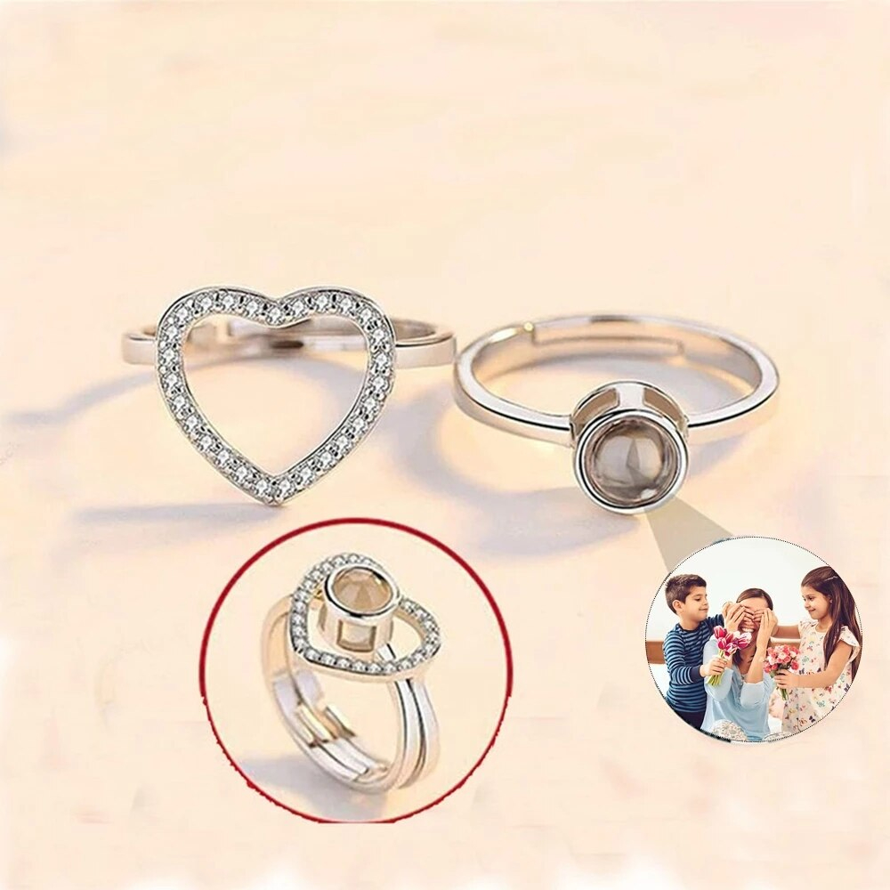 Fotoprojektion Herz-Kristall Ring mit eigenem Bild Projektion Ring Personalisiert
