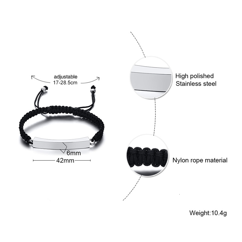 Schwarzes Armband aus Edelstahl Personalisiertes Armband mit eigenem Namen