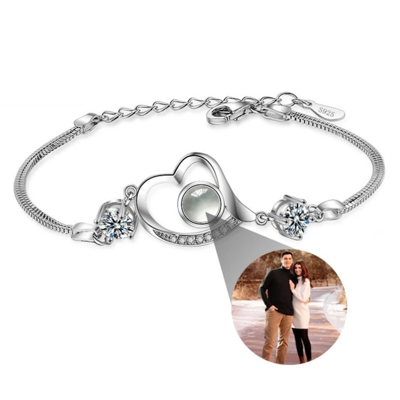 Damen-Silberarmband mit Fotoprojektion – personalisiert, 925er Sterling Silber, 15-20cm Länge