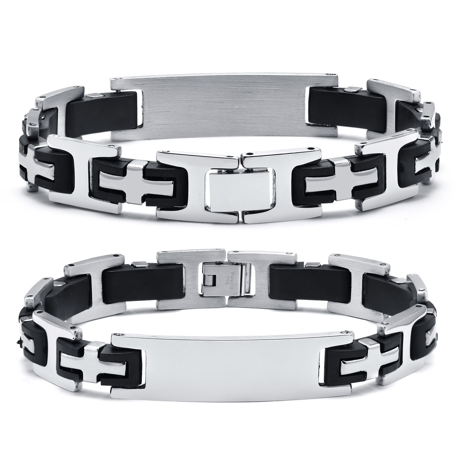 Personalisiertes-Herrenarmband-SilberSchwarz-mit-eigenem-Namen-Wunschtext-Gravur-4