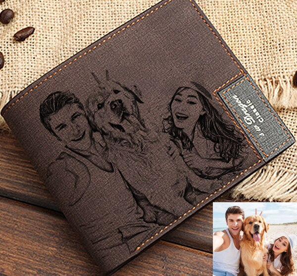 Herren Portemonnaie mit Fotogravur Brieftasche mit eigenem Bild Personalisierter Geldbeutel
