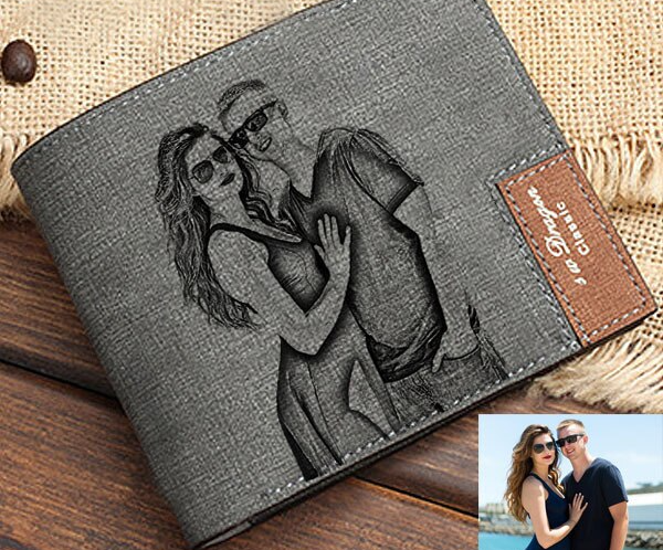 Herren Portemonnaie mit Fotogravur Brieftasche mit eigenem Bild Personalisierter Geldbeutel