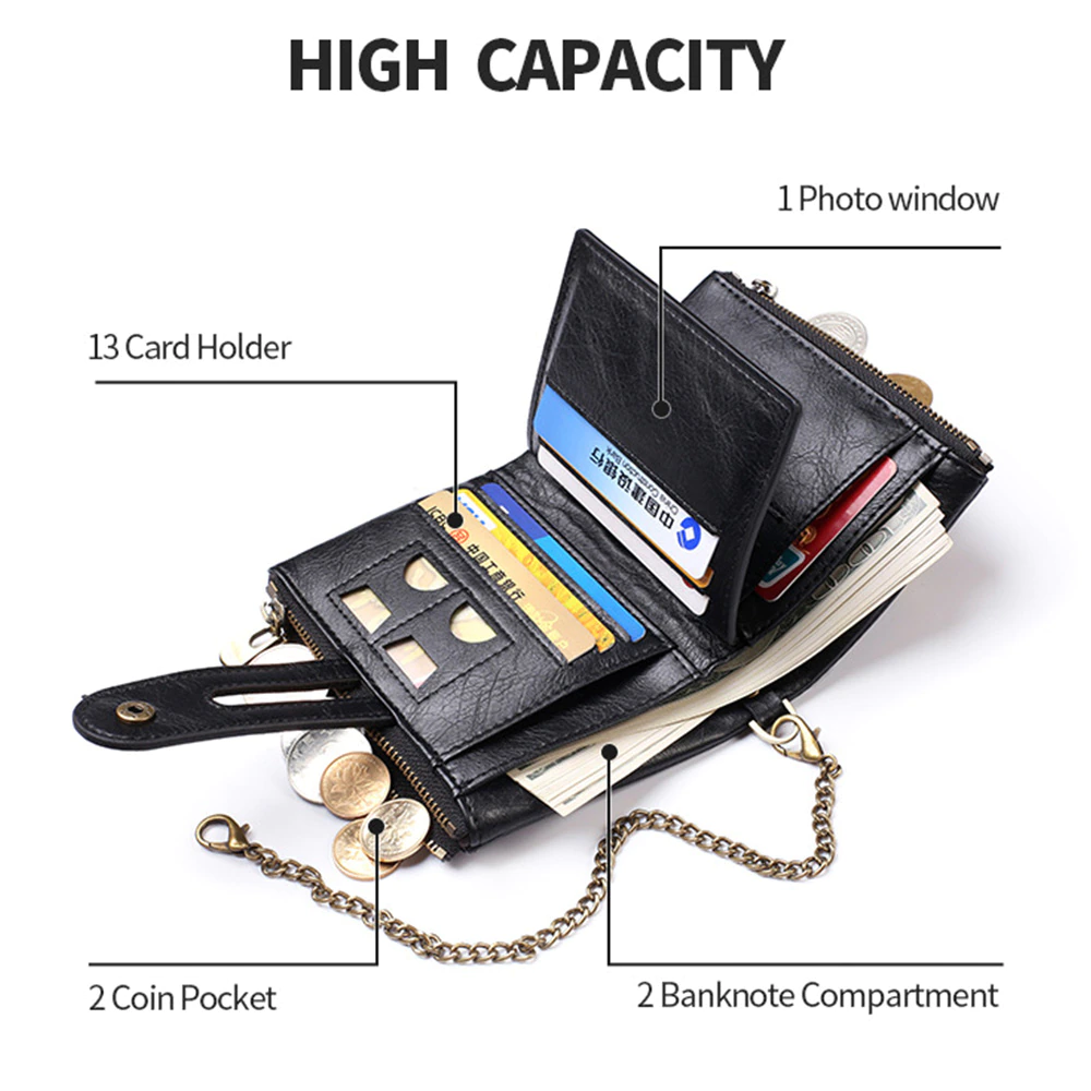 Leder Brieftasche mit Kette + Text Gravur Geldbörse Geldbeutel Portemonnaie Personalisiert