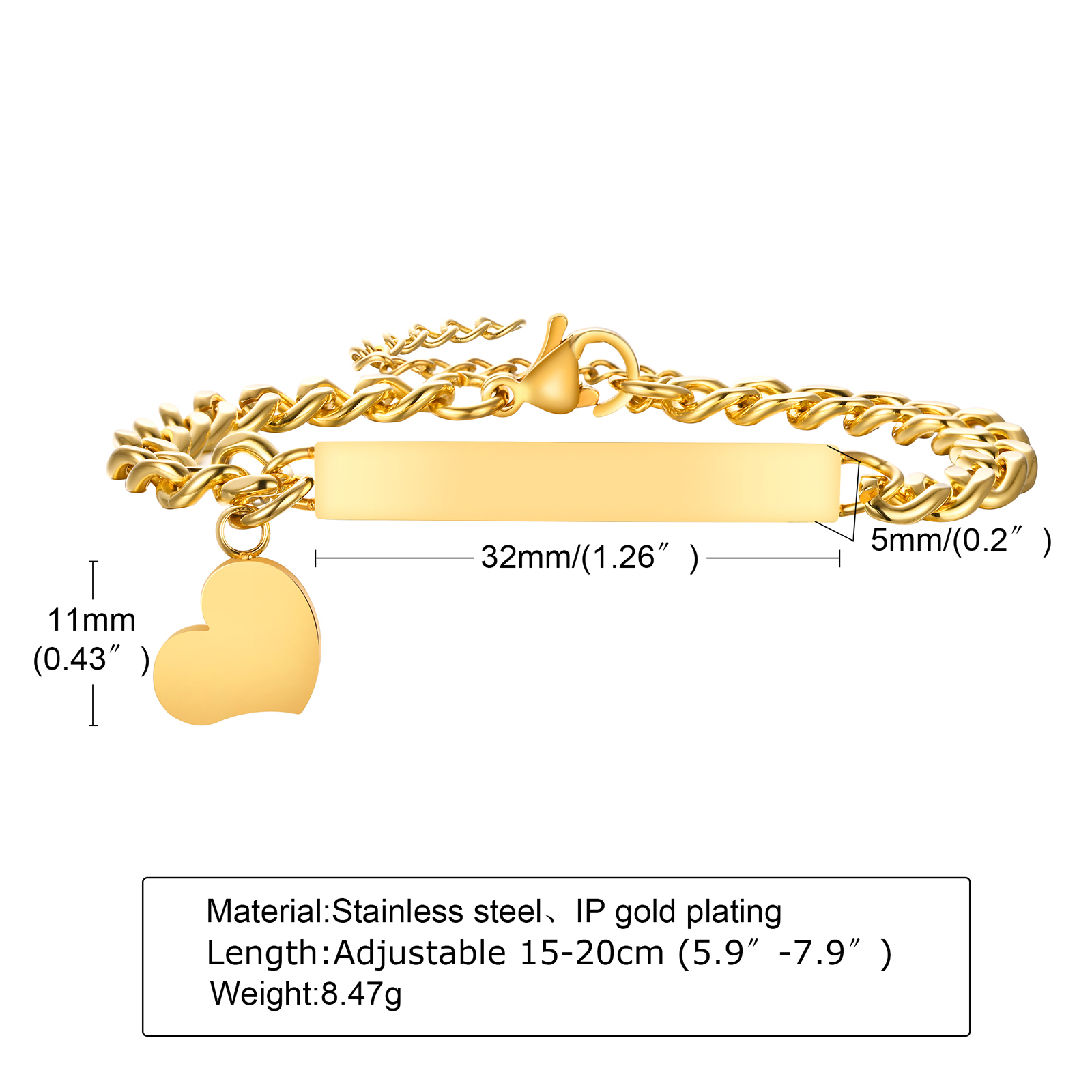 Armband Personalisiert mit eigenem Namen Wunschtext (Herz Symbol)
