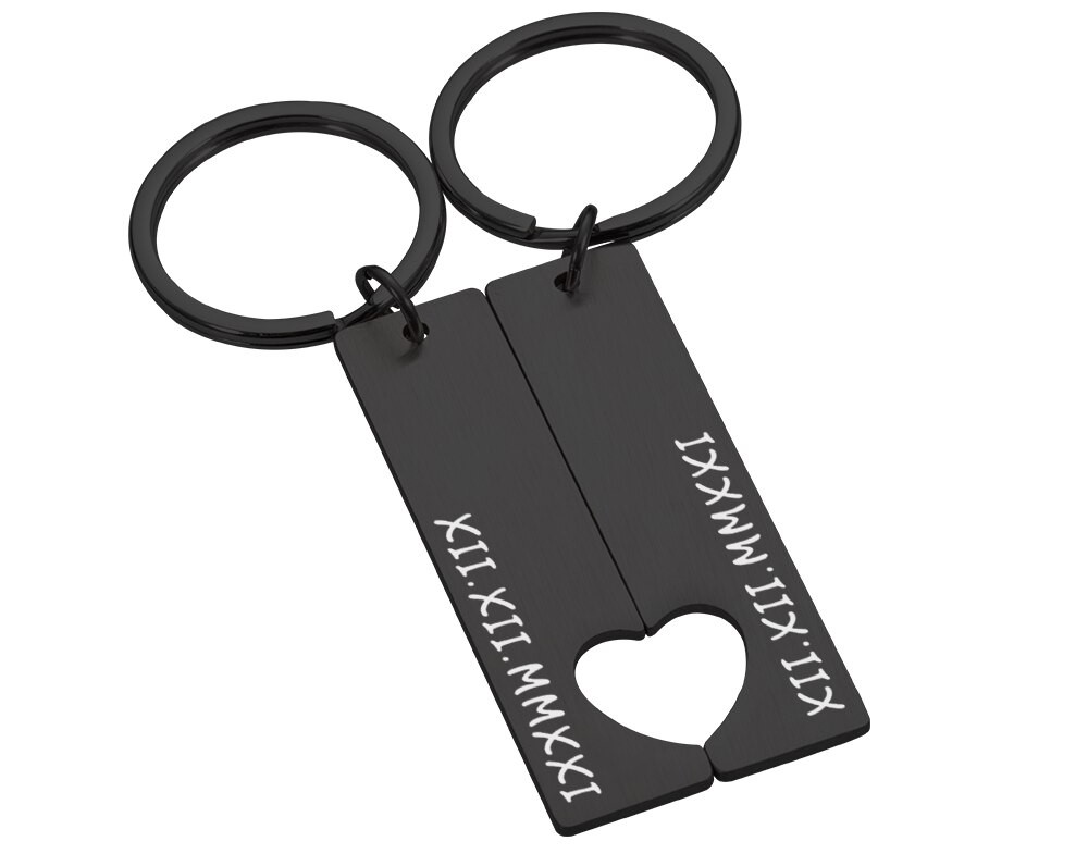 2 Teiliger Schlüsselanhänger mit Datum- oder Namensgravur (Partneranhänger)
