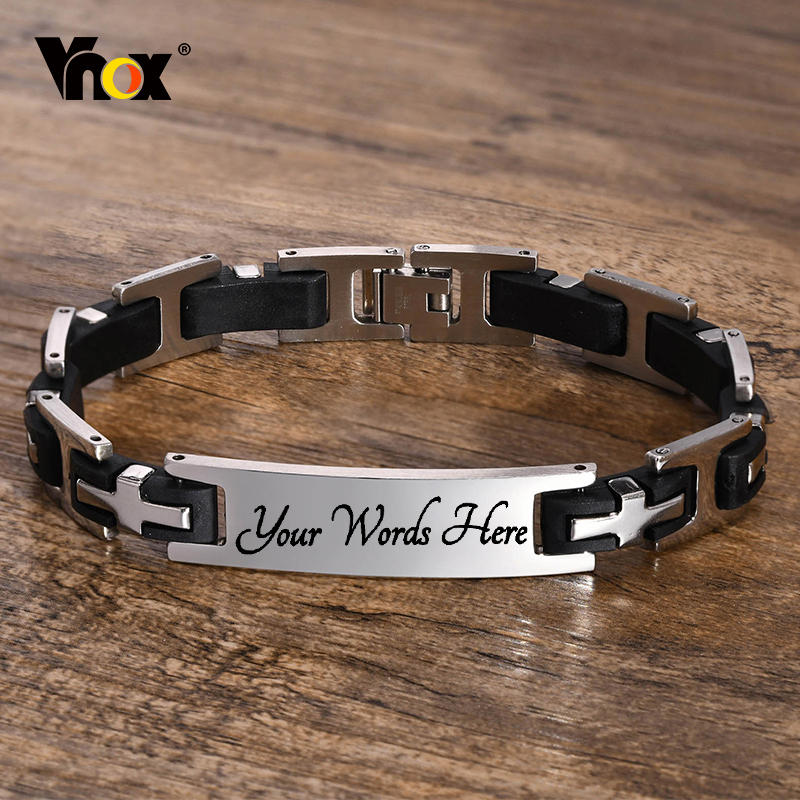 Personalisiertes-Herrenarmband-SilberSchwarz-mit-eigenem-Namen-Wunschtext-Gravur-1