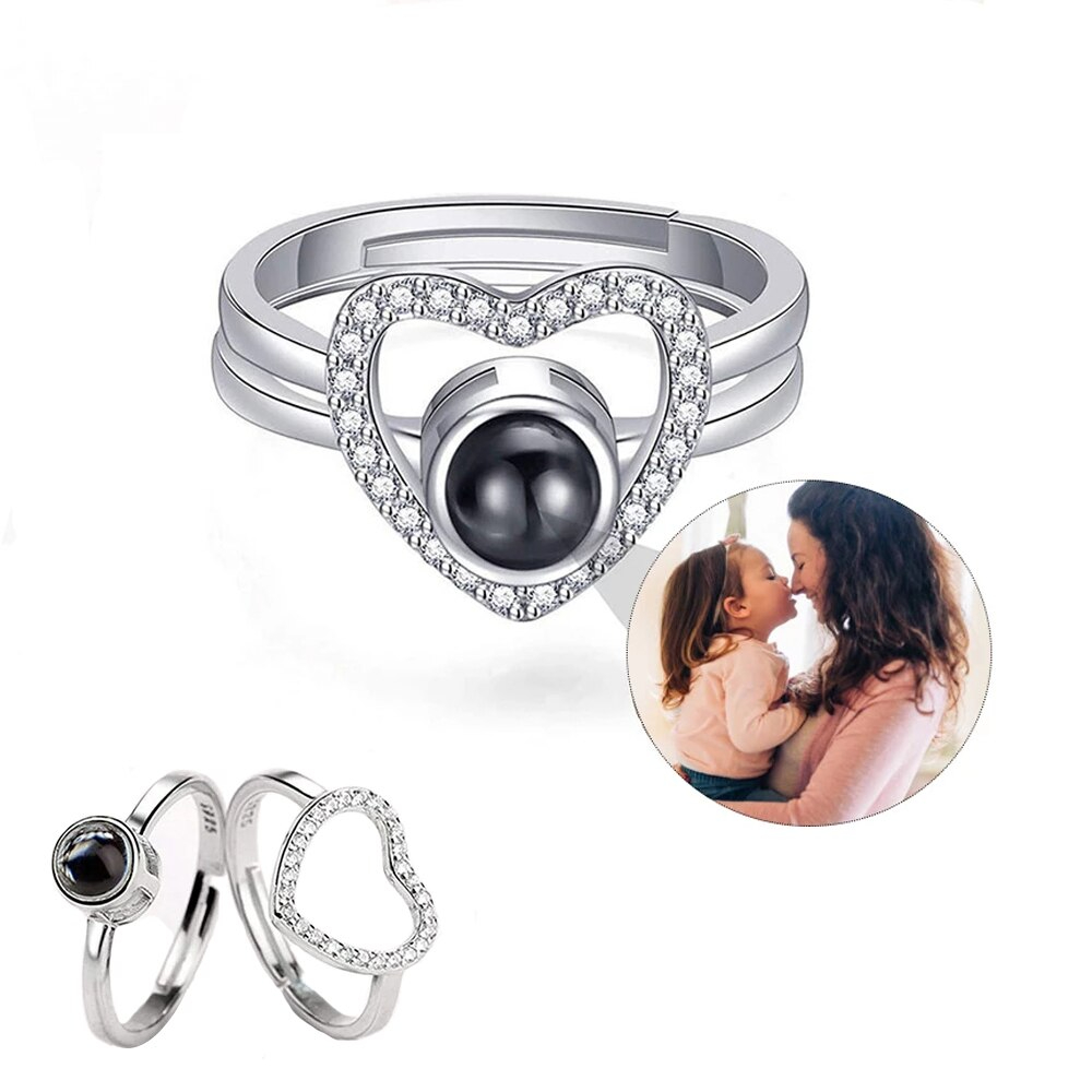 Herz-Ring mit Fotoprojektion – Personalisierter Damenring mit eigenem Bild im Inneren