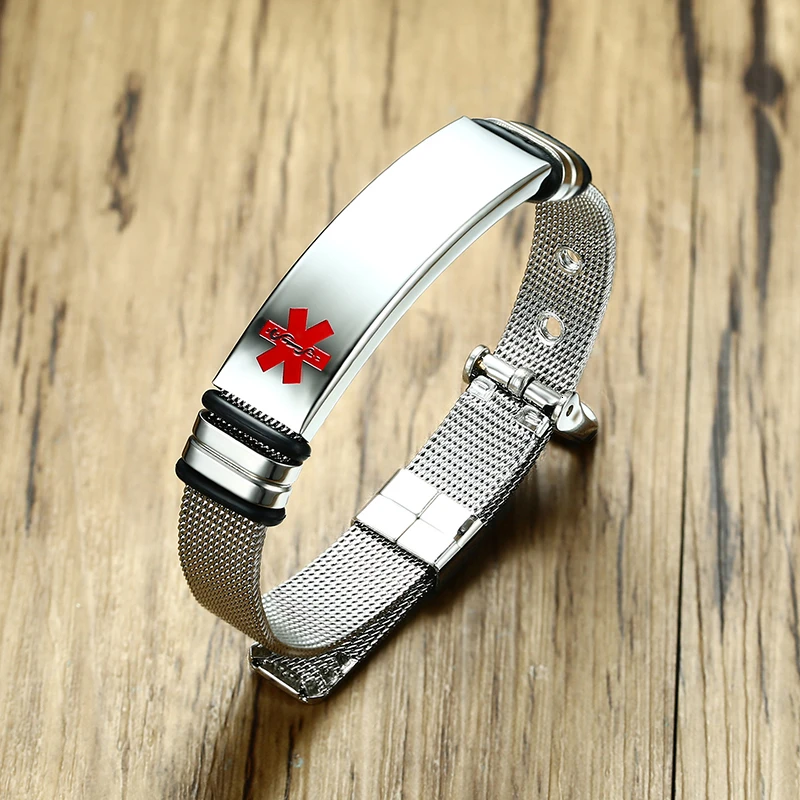 Notfallarmband aus Edelstahl mit Gravur – medizinisches Symbol, verstellbar 17–22 cm