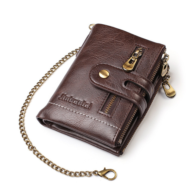Leder Brieftasche mit Kette + Text Gravur Geldbörse Geldbeutel Portemonnaie Personalisiert