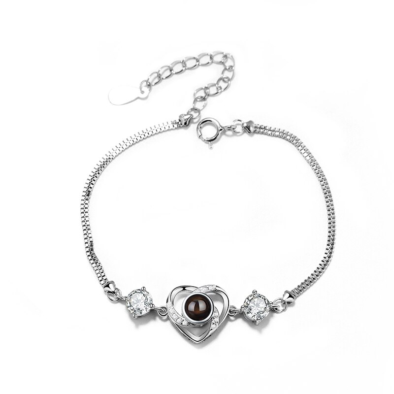 Verstellbares Silber Projektion Armband (Herzförmig) mit eigenem Foto im Kristall-Stein 3D-Armband