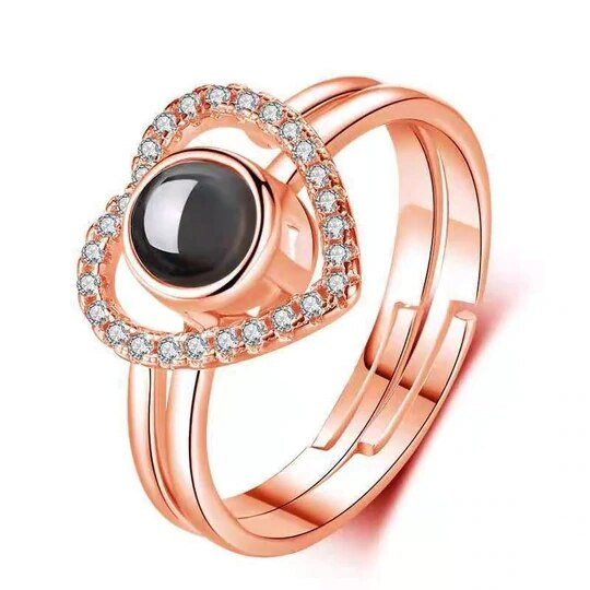 Fotoprojektion Herz-Kristall Ring mit eigenem Bild Projektion Ring Personalisiert