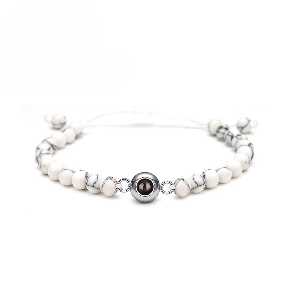 Perlenarmband mit Fotoprojektion – personalisiert mit eigenem Foto, verstellbar 15–22 cm