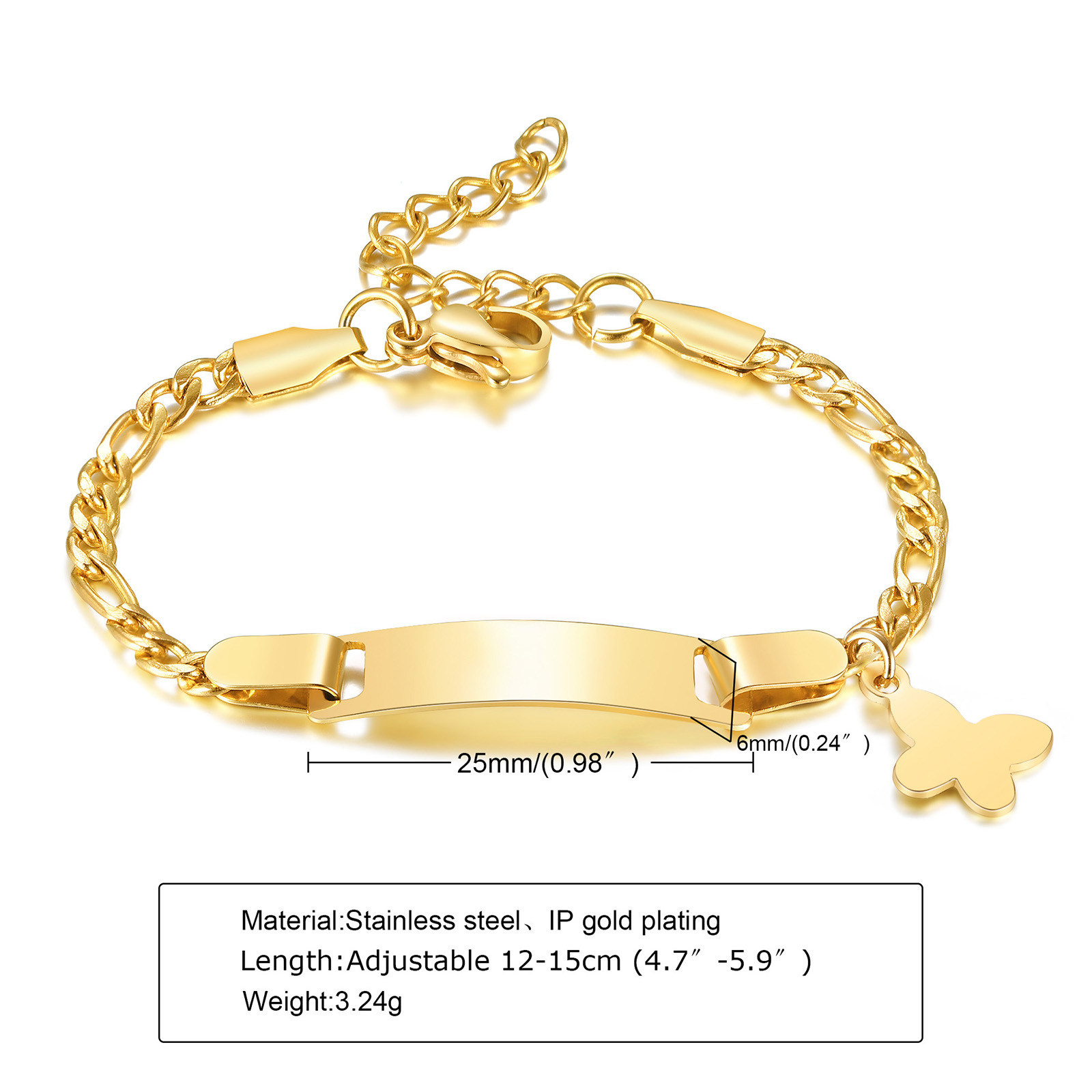 Verstellbares Armband mit eigenem Namen Personalisiertes Kinderarmband mit Gravur | Schmetterling