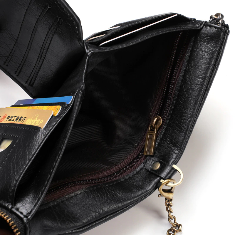 Leder Brieftasche mit Kette + Text Gravur Geldbörse Geldbeutel Portemonnaie Personalisiert