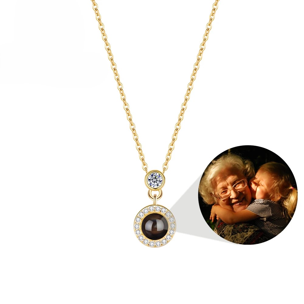 Halskette mit Fotoprojektion aus 925er Sterling Silber – Personalisierte Damenkette mit eigenem Bild