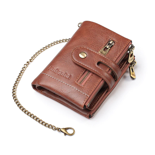 Leder Brieftasche mit Kette + Text Gravur Geldbörse Geldbeutel Portemonnaie Personalisiert