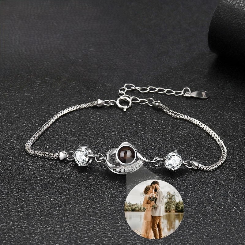 Zirkonia Herz-Armband mit Fotoprojektion aus 925er Sterling Silber – personalisiert, 18–23 cm