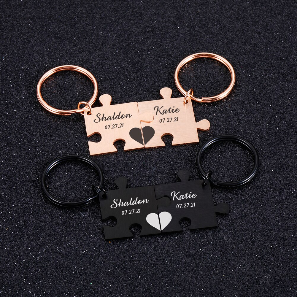 2 Teiliger Puzzle Partner- Schlüsselanhänger mit Namensgravur Personalisiert