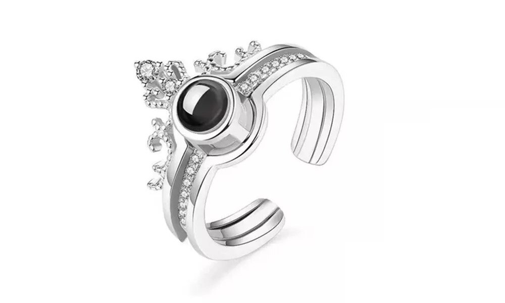 Ring mit eigenem Bild im Kristall-Stein | Klasse-Gravur Personalisierter Foto-Ring verstellbar