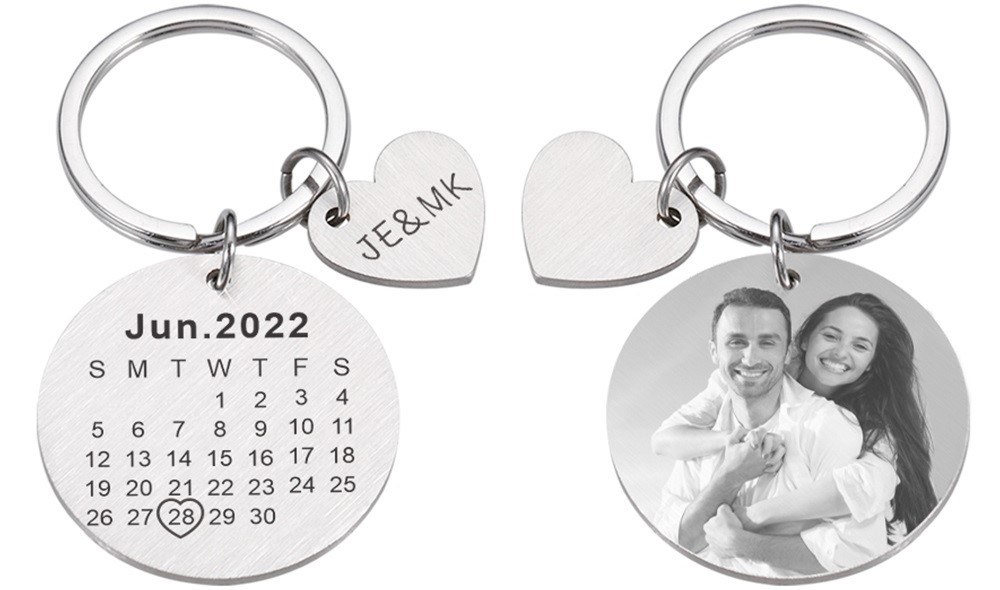 Schlüsselanhänger mit Datum + Fotogravur Personalisiert - Edelstahl 3