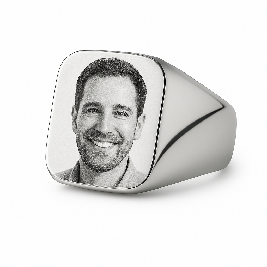 Gravierter Foto-Ring aus Edelstahl – Personalisiert mit Bild oder Logo