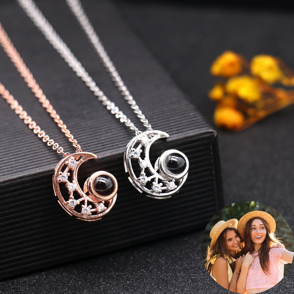 3D-Projektion Halskette Personalisierte Foto Kette mit eigenem Bild Foto - Mond Halskette