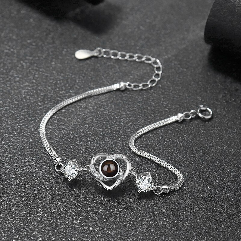 Verstellbares Silber Projektion Armband (Herzförmig) mit eigenem Foto im Kristall-Stein 3D-Armband