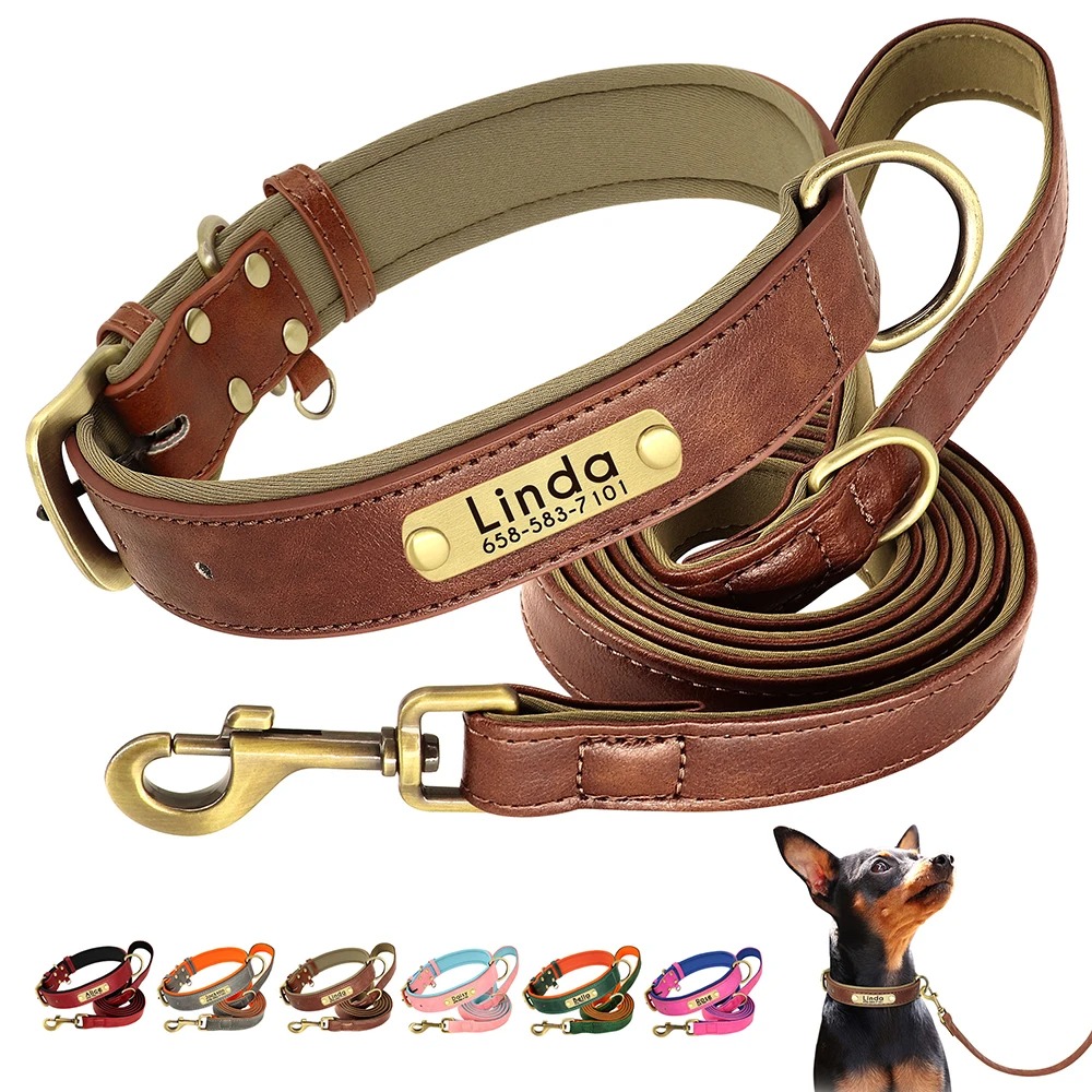 Gravur-Lederhalsband, Personalisiertes Hundehalsband mit Text Gravur