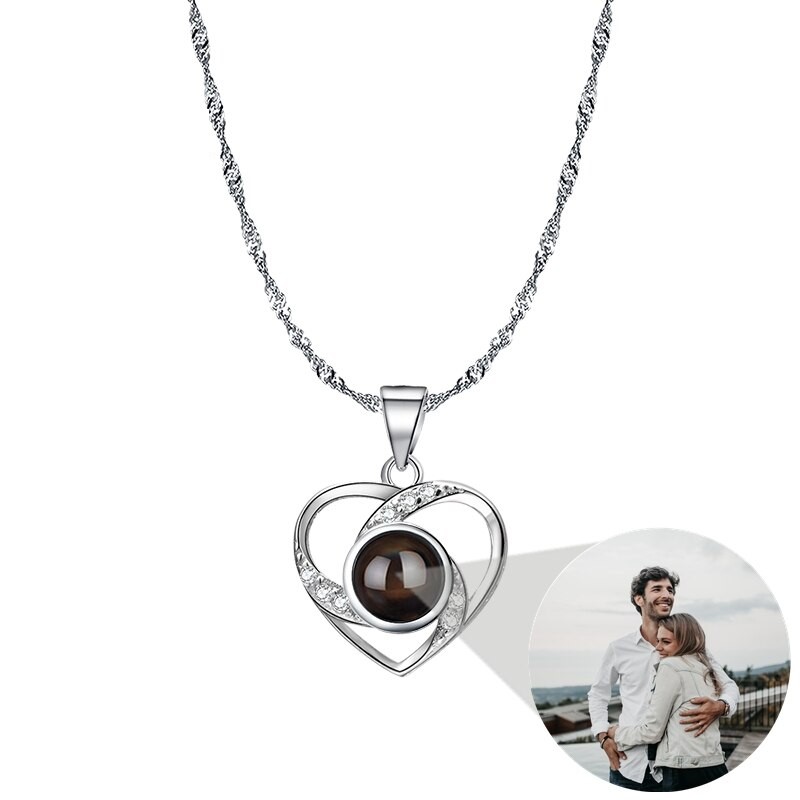 Herz-Halskette mit Fotoprojektion aus 925er Sterling Silber – personalisiert mit eigenem Foto