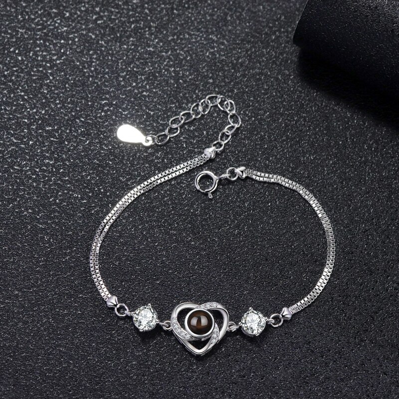 Verstellbares Silber Projektion Armband (Herzförmig) mit eigenem Foto im Kristall-Stein 3D-Armband