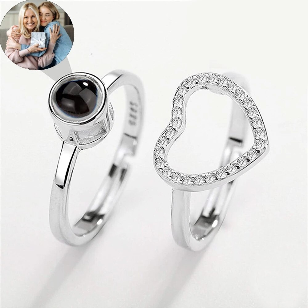 Fotoprojektion Herz-Kristall Ring mit eigenem Bild Projektion Ring Personalisiert