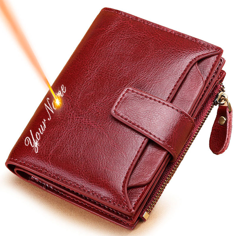 Gravierte Damen-Brieftasche mit eigenem Wunschtext – Personalisiertes Echtleder-Portemonnaie
