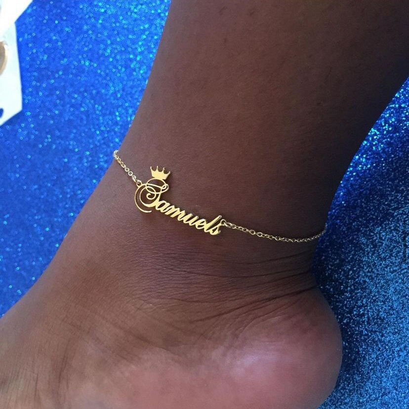 Edelstahl Fußkette Personalisiert | Fußkettchen mit eigenem Namen Wunschtext mit Symbol