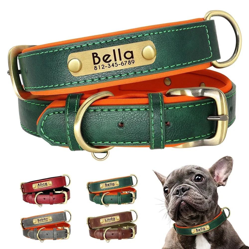 Personalisiertes Leder-Hundehalsband mit Gravur – Name & Telefonnummer
