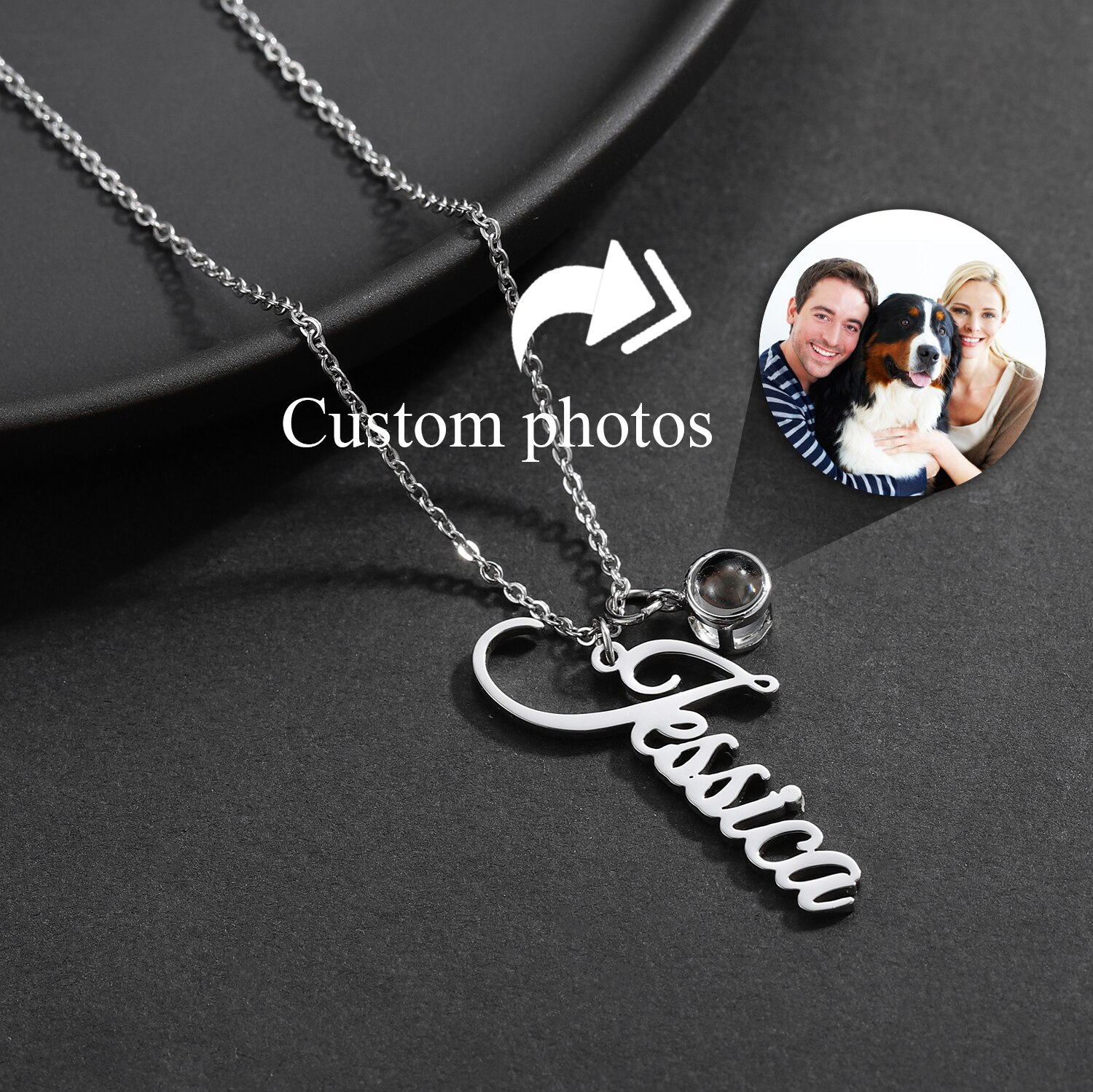 Signatur Halskette mit 3D-Fotoprojektion Kristall Stein – Personalisierte Halskette