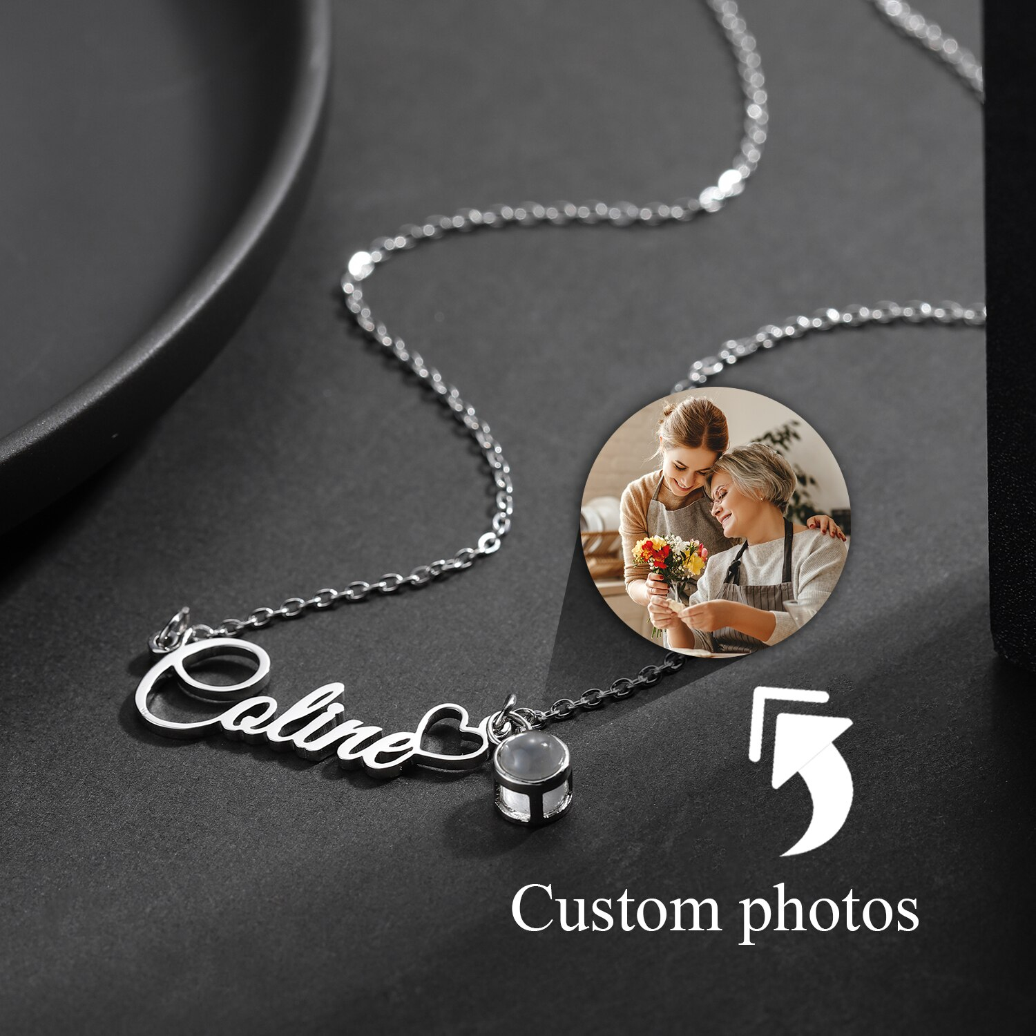 Personalisierte Namenskette mit 3D-Fotoprojektion Edelstahl Halskette mit Signatur