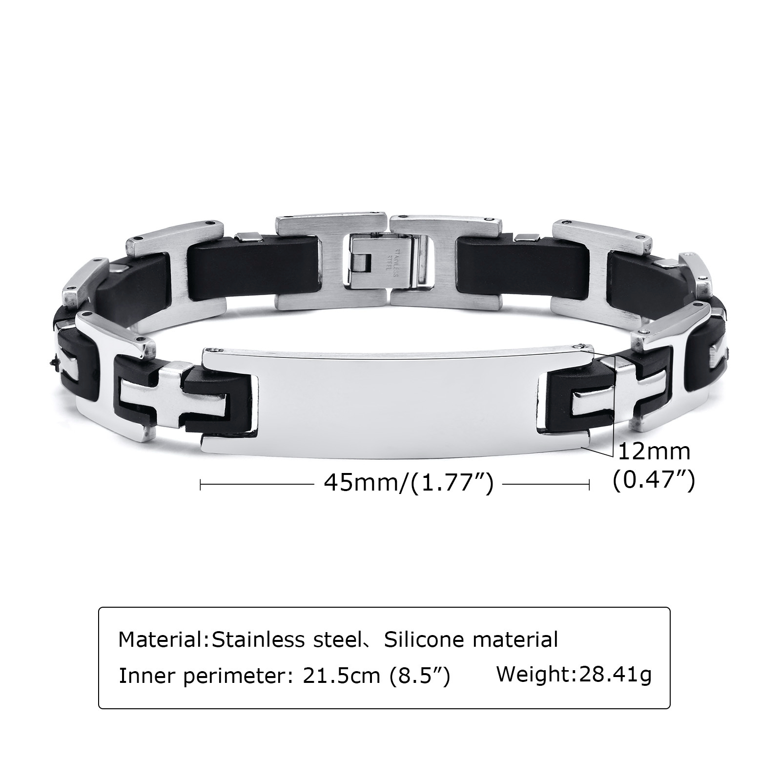 Personalisiertes-Herrenarmband-SilberSchwarz-mit-eigenem-Namen-Wunschtext-Gravur-5