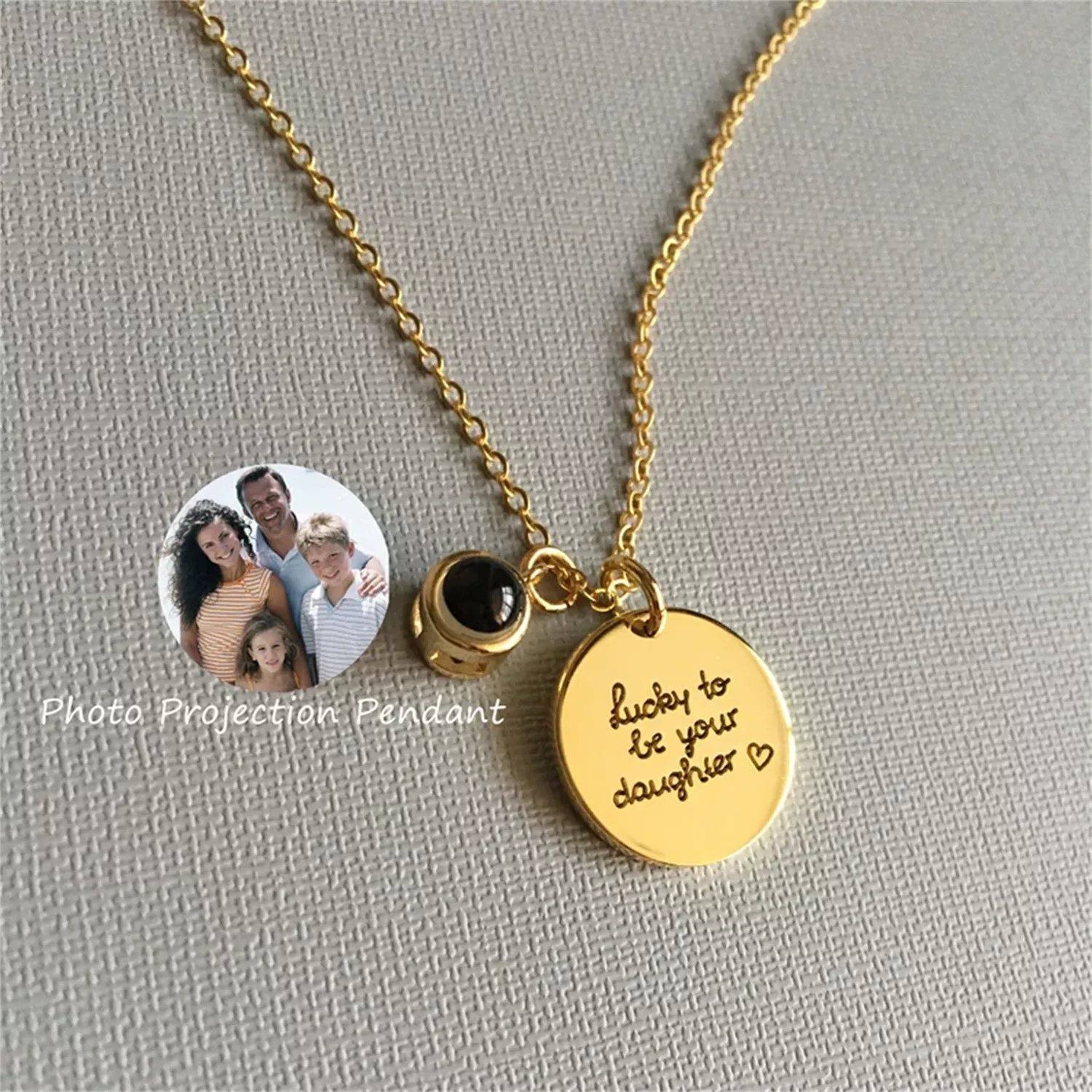 Gravierte Projektionshalskette mit Foto – Personalisierte Halskette mit eigenem Bild im Inneren