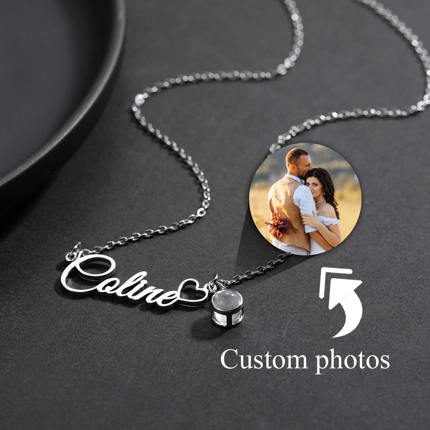 Personalisierte Namenskette mit 3D-Fotoprojektion Edelstahl Halskette mit Signatur