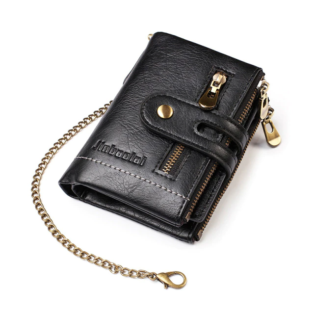 Leder Brieftasche mit Kette + Text Gravur Geldbörse Geldbeutel Portemonnaie Personalisiert