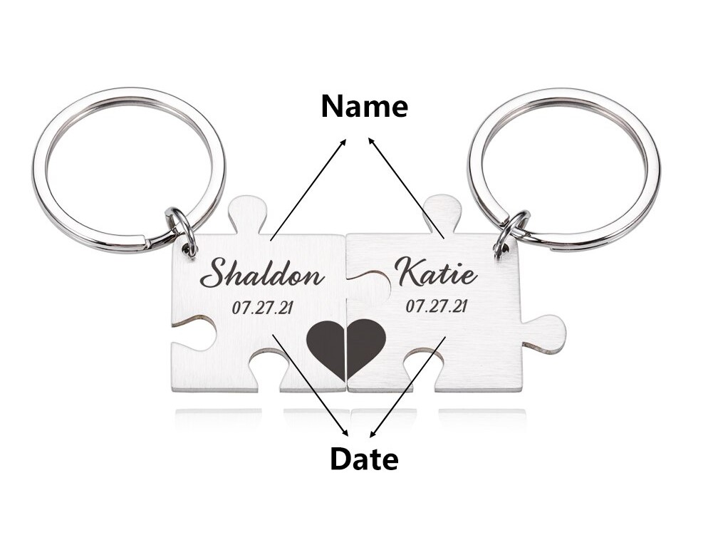 2 Teiliger Puzzle Partner- Schlüsselanhänger mit Namensgravur Personalisiert
