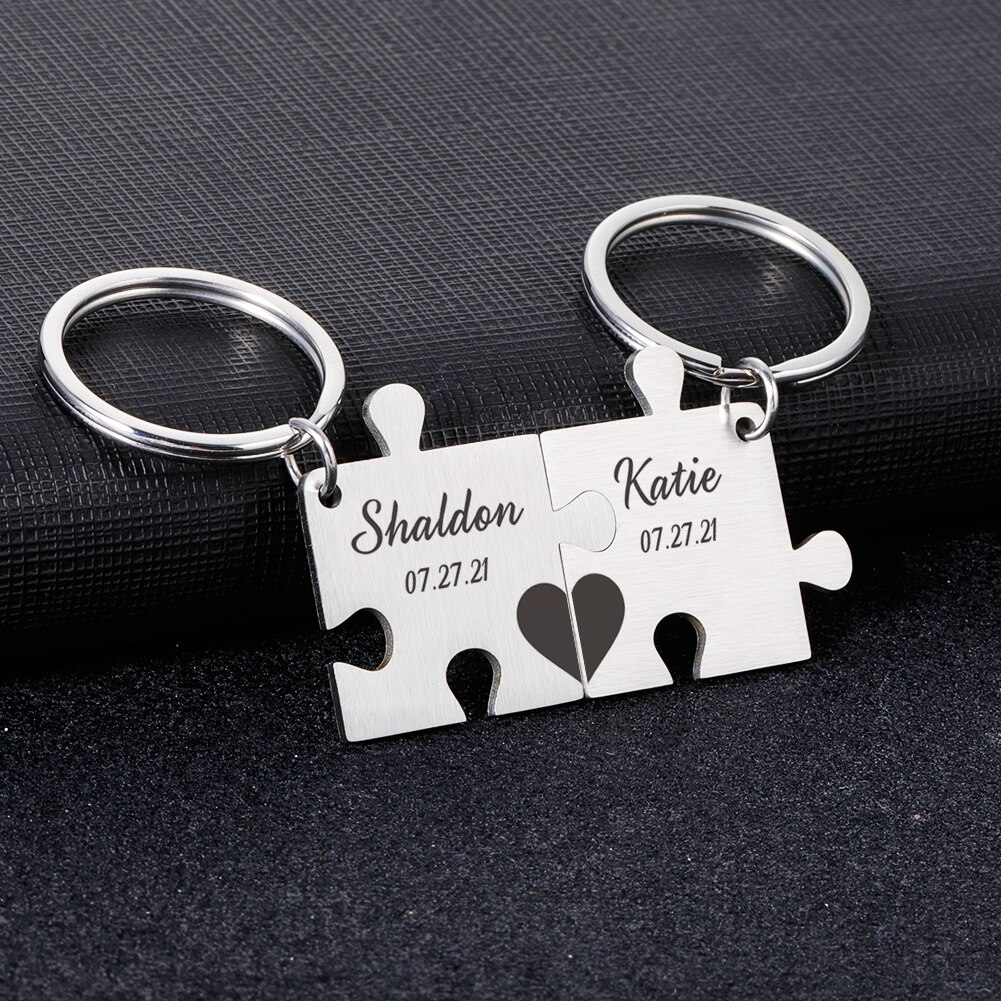 2 Teiliger Puzzle Partner- Schlüsselanhänger mit Namensgravur Personalisiert