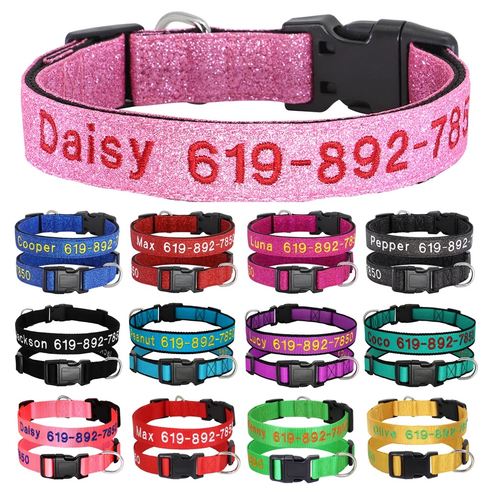 Personalisiertes Hundehalsband mit eingenähtem Wunschtext – Name & Telefonnummer