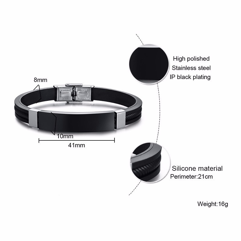 Schwarzes Armband aus Edelstahl mit eigenem Namen Wunschtext Personalisiert