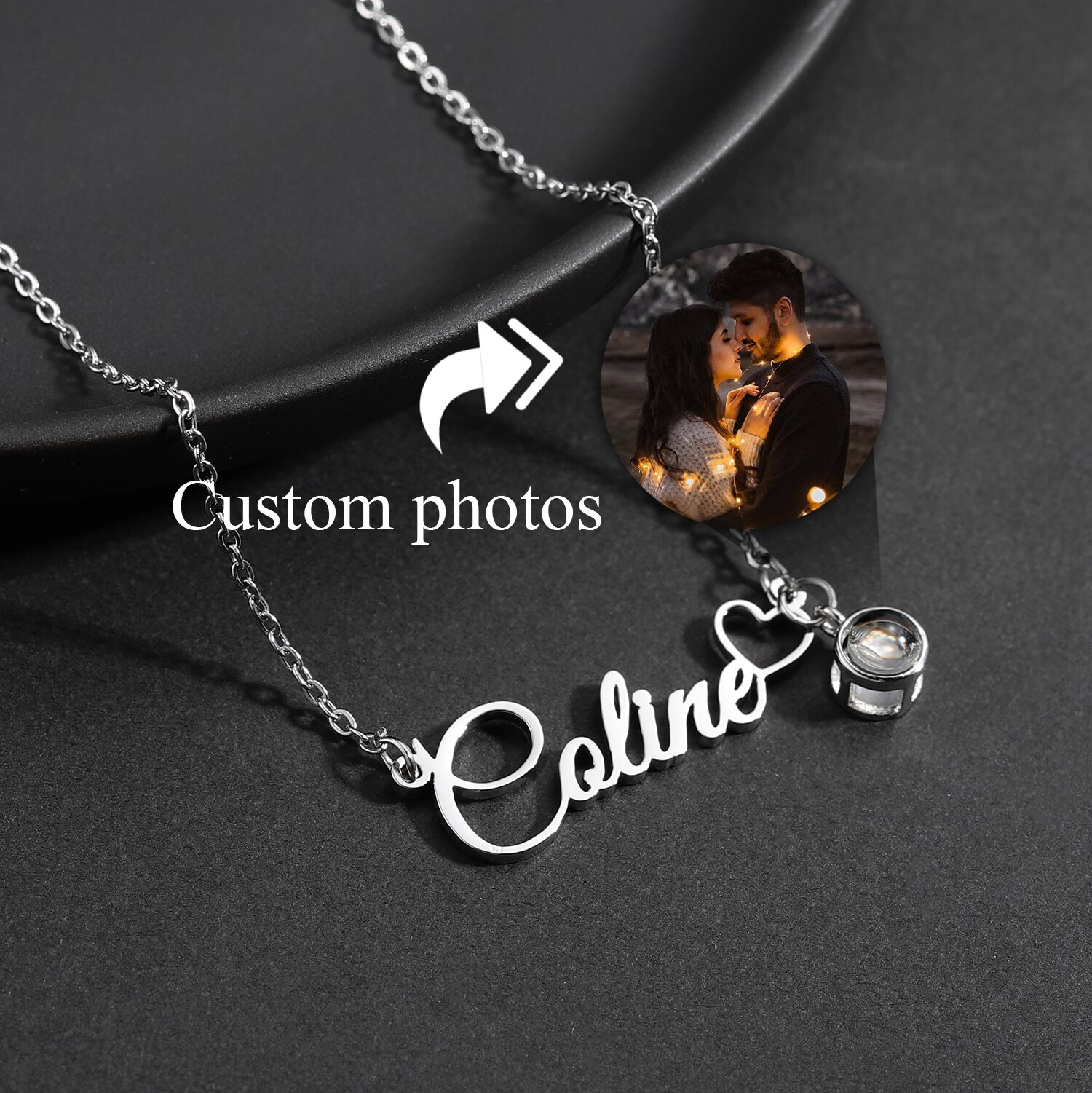 Personalisierte Namenskette mit 3D-Fotoprojektion Edelstahl Halskette mit Signatur